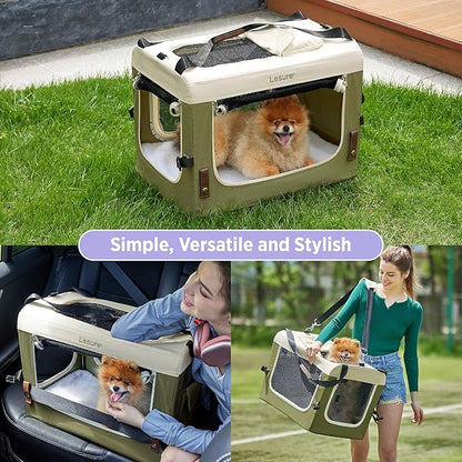 Lesure Collapsible Travel Dog Crate for Small Dogs, Portable Soft Dog Crate for Outdoor & Indoor, Folding Fabric Dog Kennel with Handle, 24 Inch Heavy Duty Pet Carrier (Green)