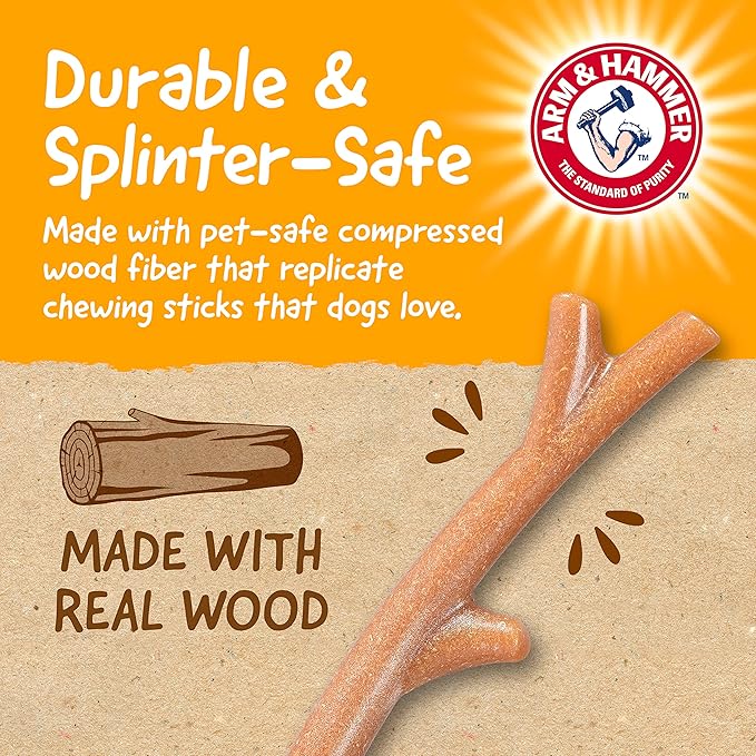 Arm & Hammer for Pets Barkies Tree Branch Compressed Wood Collection, 8 Inch Bacon Flavored Wood Blend Chew Toy for Dogs | Faux Stick, Splinter-Free, Safer & Durable Alternative to Chewing Sticks