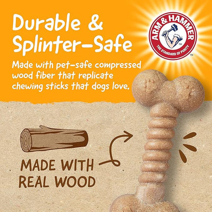 Arm & Hammer for Pets Barkies Classic Bone Compressed Wood Collection, 5 Inch Peanut Butter Flavored Wood Blend Chew Toy| Faux Stick, Splinter-Free, Safer & Durable Alternative to Chewing Sticks