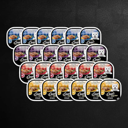 CESAR Adult Wet Dog Food Loaf in Sauce Rotisserie Chicken, Filet Mignon, Angus Beef, and Ham & Egg Flavors Variety Pack, 3.5 oz. Easy Peel Trays, (Pack of 24)