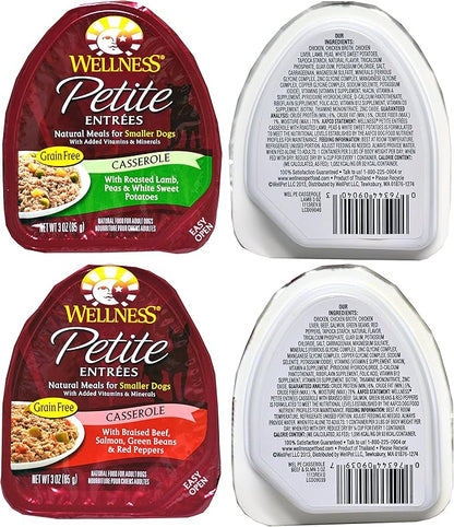 Wellness Petite Entrees Natural Grain Free Wet Dog Food Variety Pack - 8 Different Flavors - 3 Ounces Each (8 Total Entrees)