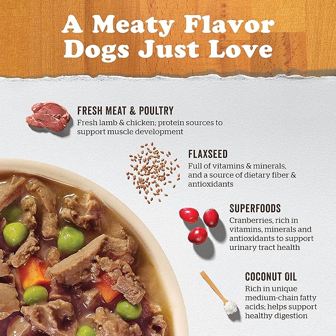 Now Fresh Wet Dog Food, 12.5 oz (12 Ct) - Grain Free Wet Dog Food - Shredded Lamb Recipe with Bone Broth Gravy - for Small, Medium and Large Breed Dogs