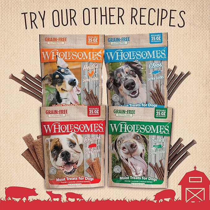 Wholesomes Bruno's Jerky Strips Grain Free Dog Treats, 25 oz, red