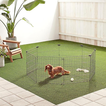 Amazon Basics Foldable Octagonal Metal Exercise Pet Play Pen for Dogs, Fence Pen, No Door, Extra Small, 60 x 60 x 24 Inches, black