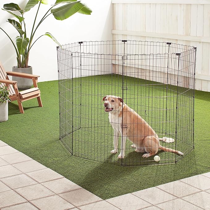 Amazon Basics Foldable Octagonal Metal Exercise Pet Play Pen for Dogs, Fence Pen, No Door, Large, 60 x 60 x 48 Inches, black