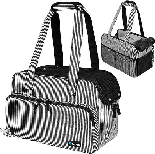 PetAmi Small Dog Purse Carrier, Soft-Sided Pet Carrier Bag with Pockets, Portable Puppy Cat Travel Handbag Tote, Airline Approved Breathable Mesh, Poop Bag Dispenser, Max 18 lbs, Chevron Teal