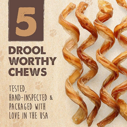 Mighty Paw Naturals Curly Bully Sticks for Dogs - Grass Fed Beef Dog Chews. Dog Bully Sticks for Large Dogs, Medium, Small Breeds. Lower Odor Bully Sticks for Small Dogs. Single Ingredient 12”, 5 Pack