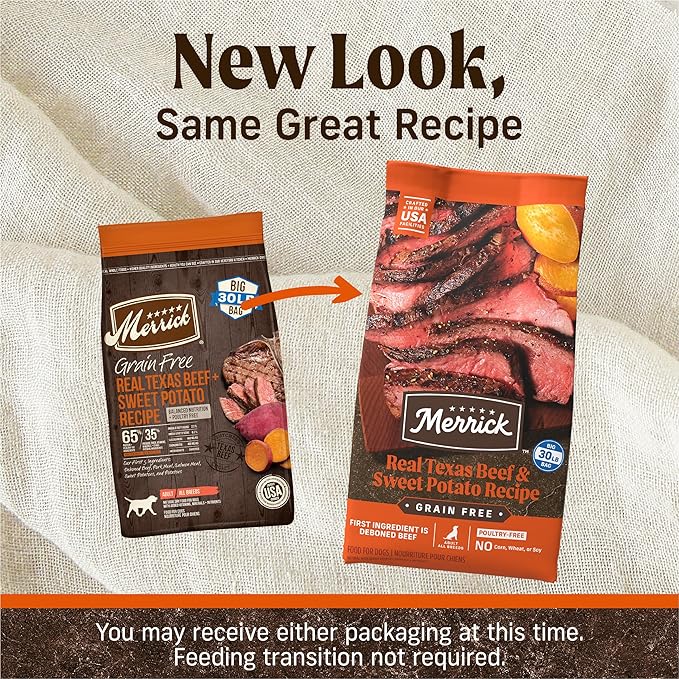 Merrick Premium Grain Free Dry Adult Dog Food, Wholesome And Natural Kibble, Real Texas Beef And Sweet Potato - 30.0 lb. Bag