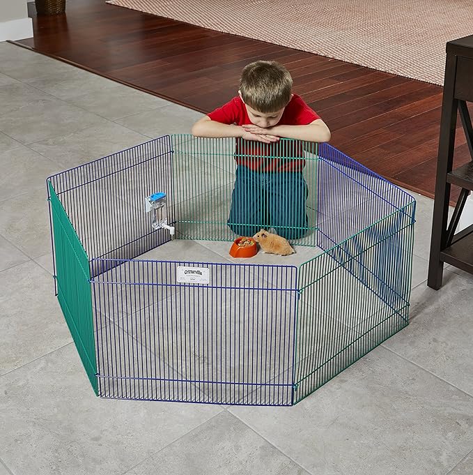 MidWest Homes for Pets Small Animal Pet Playpen /Exercise Pen, Blue and Green,1 Count (Pack of 1), Small Animal Playpen.