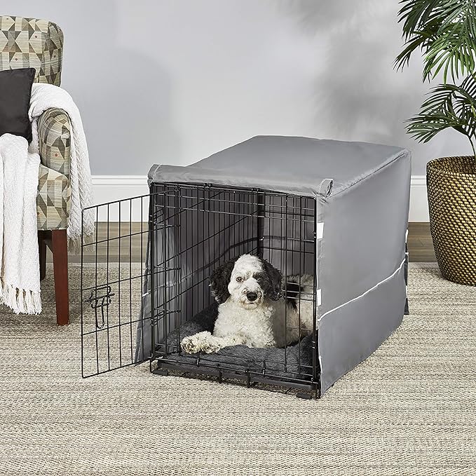 MidWest Homes for Pets Double Door Dog Crate Kit Includes One Two-Door Matching Gray Bed & Crate Cover, 30-Inch Kit Ideal for Medium Dog Breeds