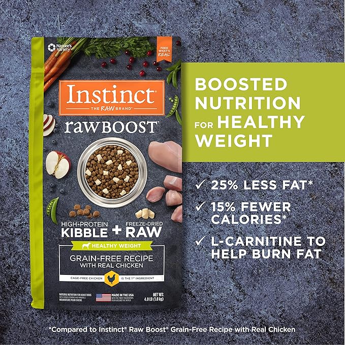 Instinct Raw Boost Healthy Weight Grain Free Recipe with Real Chicken Natural Dry Dog Food, 4 lb. Bag