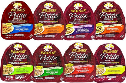 Wellness Petite Entrees Natural Grain Free Wet Dog Food Variety Pack - 8 Different Flavors - 3 Ounces Each (8 Total Entrees)