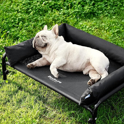 Bedsure Elevated Raised Outdoor Dog Bed - Cooling Dog Cot Bed with Bolster for Medium Dog, Lifted Pet Bed with Durable Breathable Teslin Mesh, Dog Hammock Bed with Non-Slip Feet, Black, 32 inches