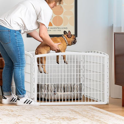 IRIS USA Dog Playpen, 4-Panel 24" Pet Playpen, Puppy Playpen, Indoor/Outdoor Dog Pen, 35 x 35 x 24, Foldable, Customizable, White