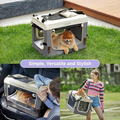 Lesure Collapsible Travel Dog Crate for Small Dogs, Portable Soft Dog Crate for Outdoor & Indoor, Folding Fabric Dog Kennel with Handle, 28 Inch Heavy Duty Pet Carrier (Grey)