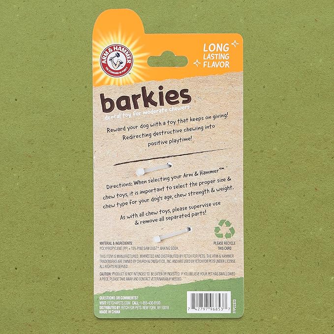 Arm & Hammer for Pets Barkies Classic Bone Compressed Wood Collection, 5 Inch Peanut Butter Flavored Wood Blend Chew Toy| Faux Stick, Splinter-Free, Safer & Durable Alternative to Chewing Sticks