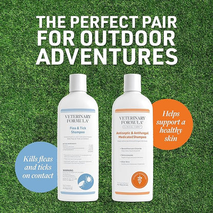 Veterinary Formula Flea and Tick Shampoo for Dogs and Cats & Clinical Care Antiseptic and Antifungal Medicated Shampoo for Dogs & Cats