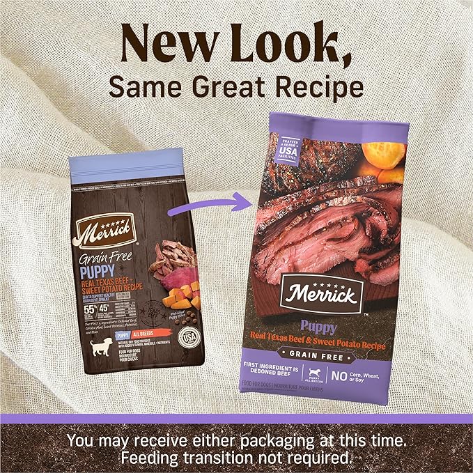 Merrick Premium Grain Free Dry Puppy Food, Wholesome and Natural Kibble with Real Texas Beef and Sweet Potato - 22.0 lb. Bag