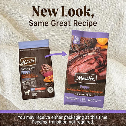 Merrick Premium Grain Free Dry Puppy Food, Wholesome and Natural Kibble with Real Texas Beef and Sweet Potato - 22.0 lb. Bag