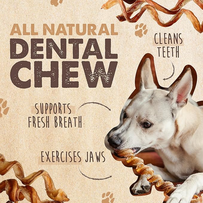 Mighty Paw Naturals Curly Bully Sticks for Dogs - Grass Fed Beef Dog Chews. Dog Bully Sticks for Large Dogs, Medium, Small Breeds. Lower Odor Bully Sticks for Small Dogs. Single Ingredient 6” - 5 Pack