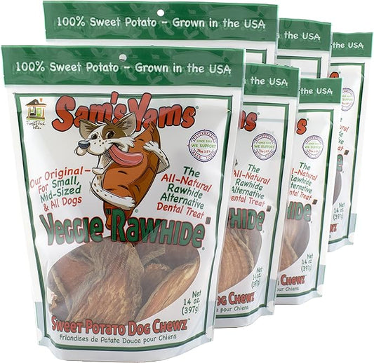 Sam's Yams Sweet Potato Dog Treats, Healthy Dog Treats for Small, Medium, and Large Breed Dogs - Made in USA, High Fiber, Vegan Dental Chews - Veggie Rawhide, Sweet Potato Dog Chewz, 14oz (Pack of 6)