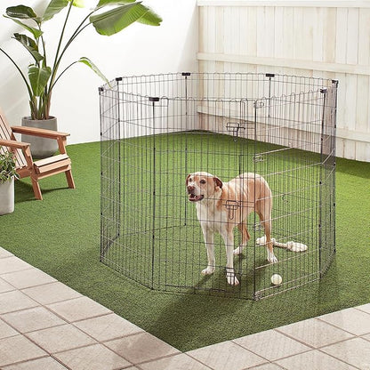 Amazon Basics Foldable Octagonal Metal Exercise Pet Play Pen for Dogs, Fence Pen, Single Door, Black, 60 x 60 x 48 Inches