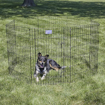 MidWest Homes for Pets Foldable Metal Dog Exercise Pen / Pet Playpen. Black w/ door, 24'W x 36'H