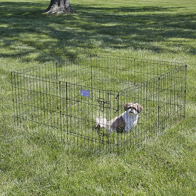 MidWest Homes for Pets Foldable Metal Dog Exercise Pen / Pet Playpen, Black w/ door, 24'W x 24'H