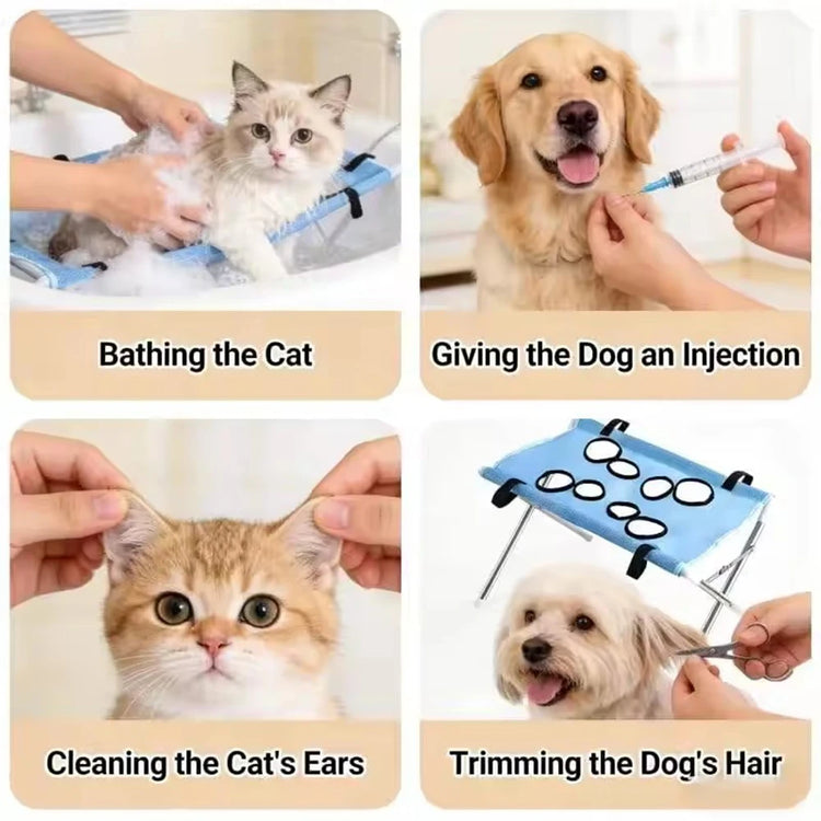 Foldable Pet Bathing Drying Hammock Stand for Dog Cat Nail Clipping, Portable Breathable Mesh Grooming Care Tool