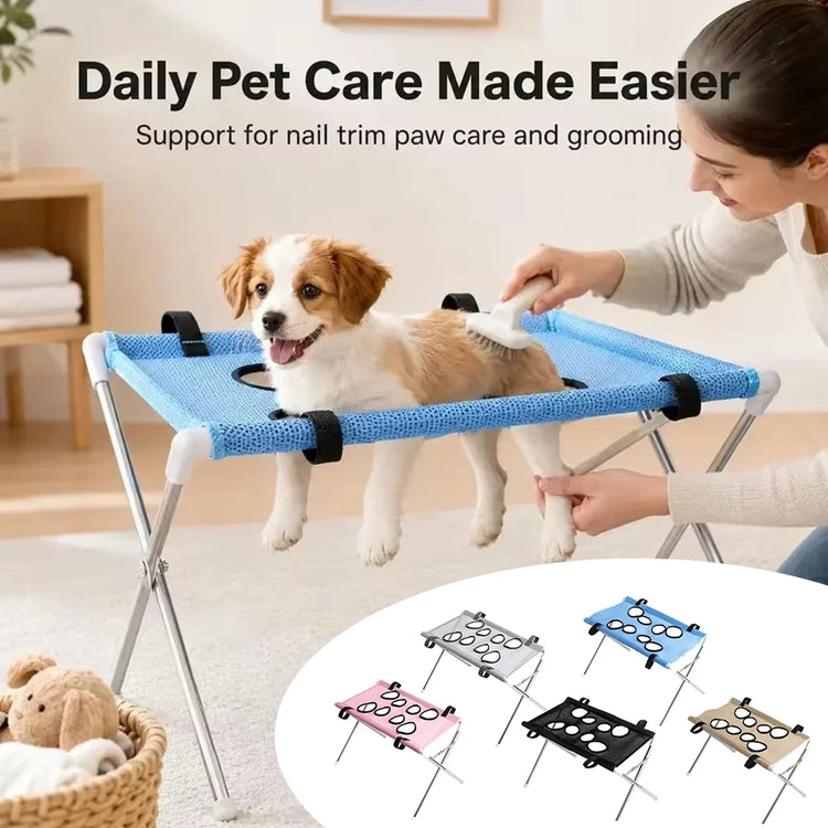 Foldable Pet Bathing Drying Hammock Stand for Dog Cat Nail Clipping, Portable Breathable Mesh Grooming Care Tool