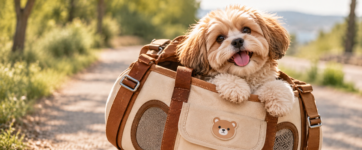 Happy dog in SnugglePaws pet carrier